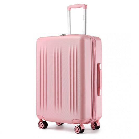 KSK2483 - KONO 28 INCH SLEEK STRIPED CHECK-IN SUITCASE EXPANDABLE DURABLE ABS+PC LUGGAGE WITH FOUR SPINNER WHEELS TSA LOCK - PINK