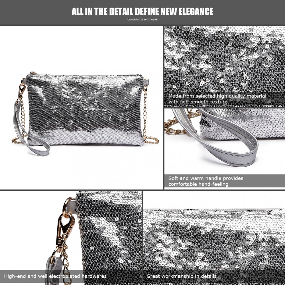 LH1765 - MISS LULU SEQUINS CLUTCH EVENING BAG - SILVER