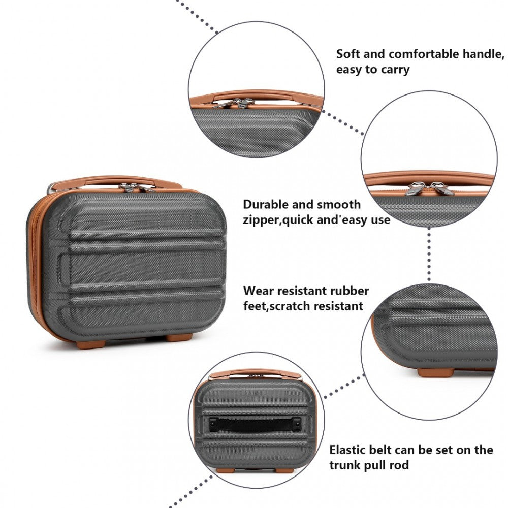 K1871-1L - KONO 12 INCH LIGHTWEIGHT HARD SHELL ABS VANITY CASE - GREY AND BROWN