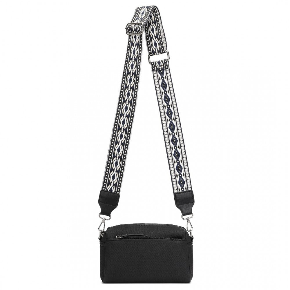 LH2410 - MISS LULU ETHNIC JACQUARD STRAP WATER-RESISTANT CROSSBODY BAG - BLACK