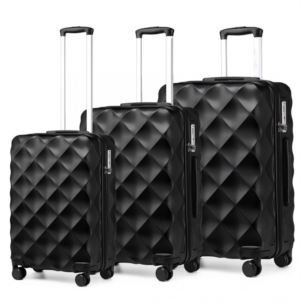 K2395L - SET DE VALIZE BRITANIC TRAVELLER ULTRALIGHT DIN ABS ȘI POLICARBONAT BUMPY DIAMOND 3 PCS CU ÎNCHIDERE TSA - NEGRU