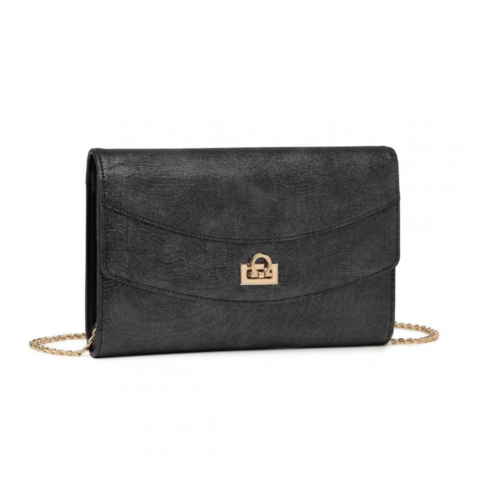 LP2219 - MISS LULU ELEGANT FLAP CLUTCH LEATHER CHAIN EVENING BAG - BLACK