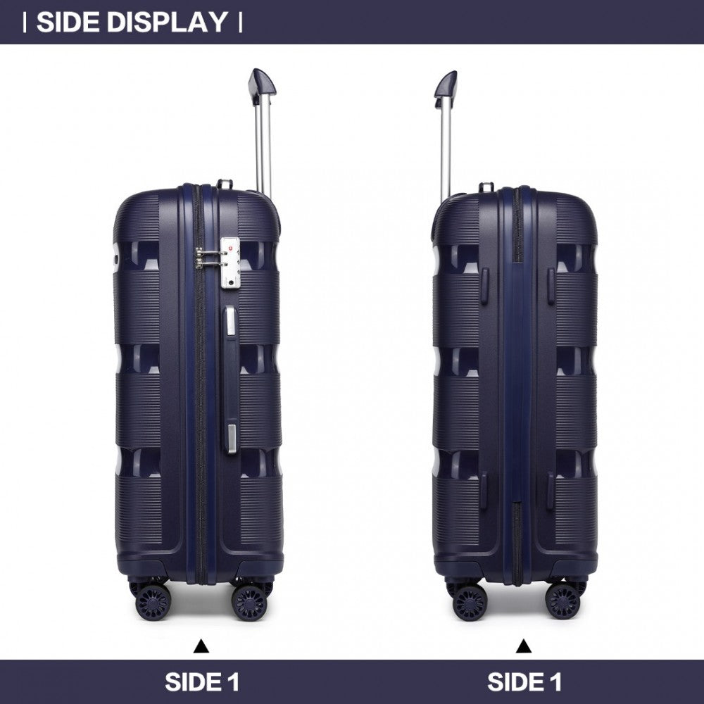 K2092L - KONO 24 INCH BRIGHT HARD SHELL PP SUITCASE - CLASSIC COLLECTION - NAVY