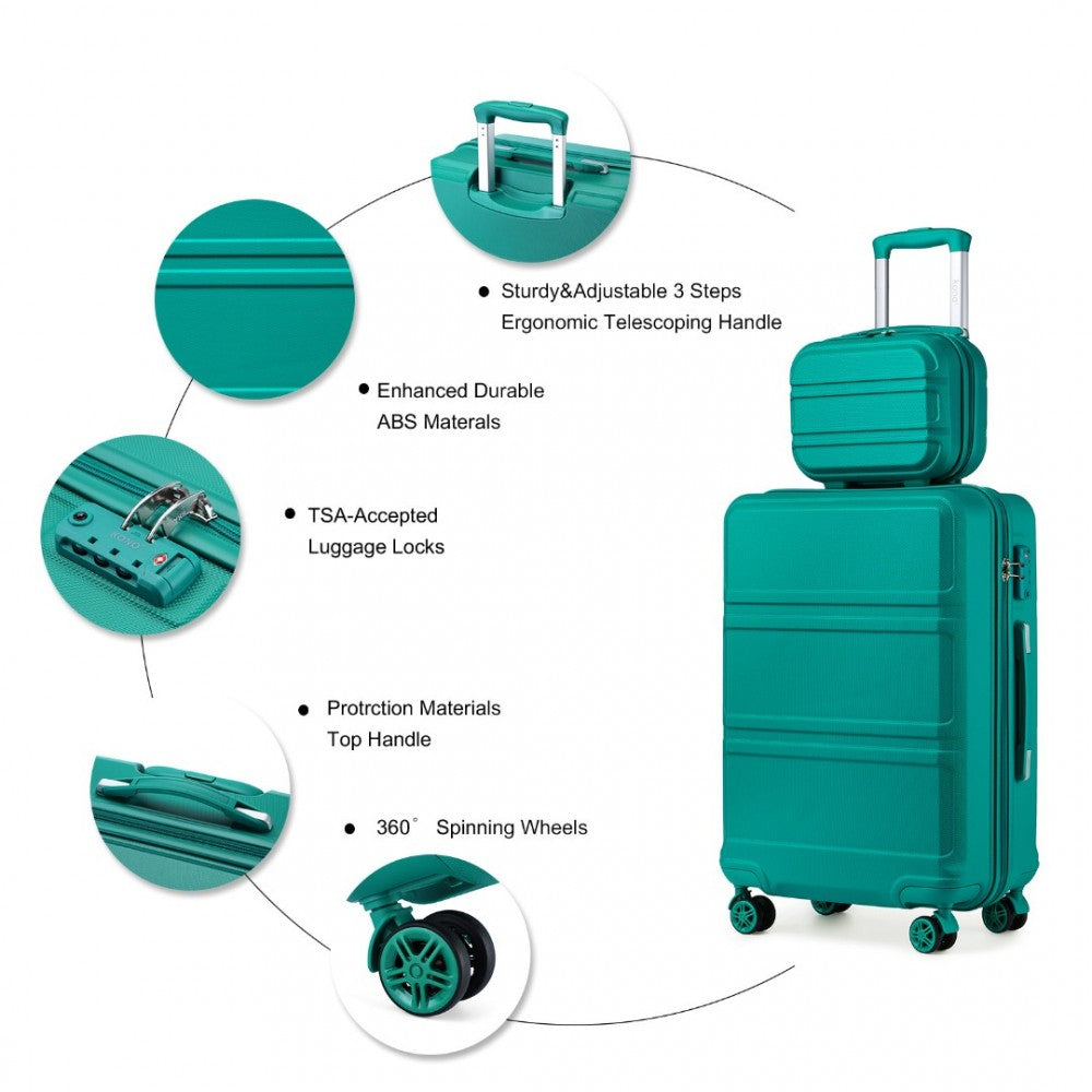 K1871-1L - KONO ABS 4 WHEEL SUITCASE SET WITH VANITY CASE - TEAL