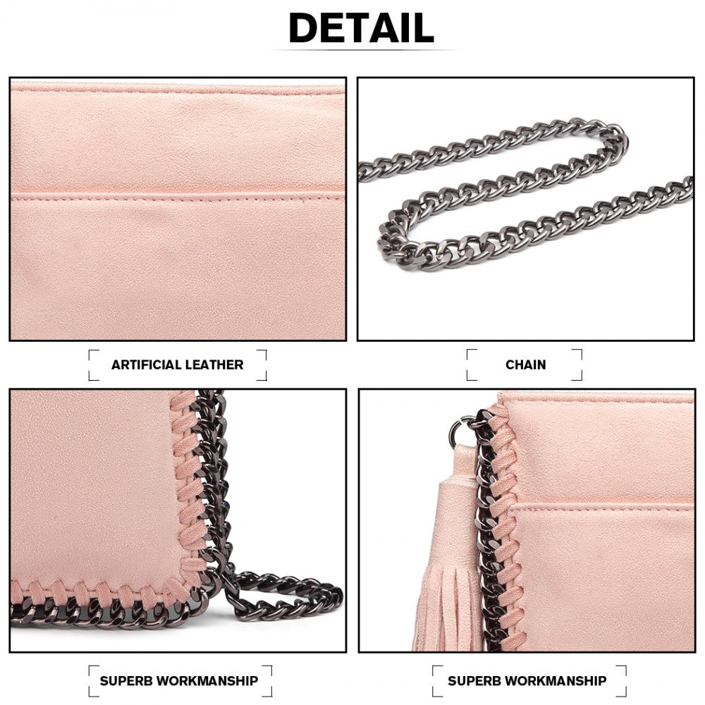 E6845 - MISS LULU LEATHER LOOK CHAIN SHOULDER BAG WITH TASSEL PENDANT - PINK