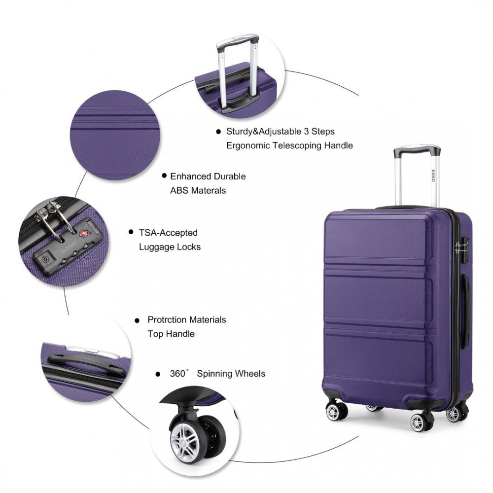 K1871-1L - KONO ABS 28 INCH SCULPTED HORIZONTAL DESIGN SUITCASE - PURPLE