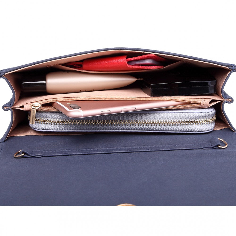 LH1756 - MISS LULU LEATHER LOOK ENVELOPE CLUTCH BAG - NAVY