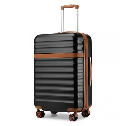 KSK2484 - KONO 24 INCH EXPANDABLE LIGHTWEIGHT HARD SHELL ABS+PC CHECK-IN SUITCASE WITH TSA LOCK IDEAL FOR EXTENDED TRIPS AND SECURE TRAVEL - BLACK AND BROWN