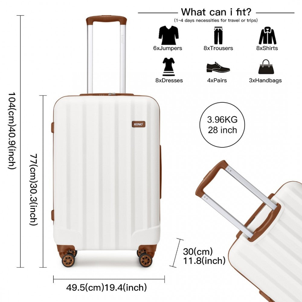 K1773-1L - KONO 28 INCH STRIPED ABS HARD SHELL LUGGAGE WITH 360-DEGREE SPINNER WHEELS - CREAM