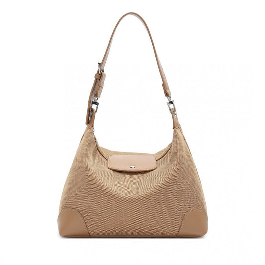 LD2364 - MISS LULU LIGHTWEIGHT CHIC MESH CASUAL SHOULDER BAG WITH PROTECTIVE PU ACCENTS - KHAKI