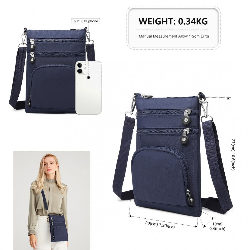 EB2228 - KONO CASUAL MULTI POCKET RFID BLOCKING CROSS BODY BAG - NAVY