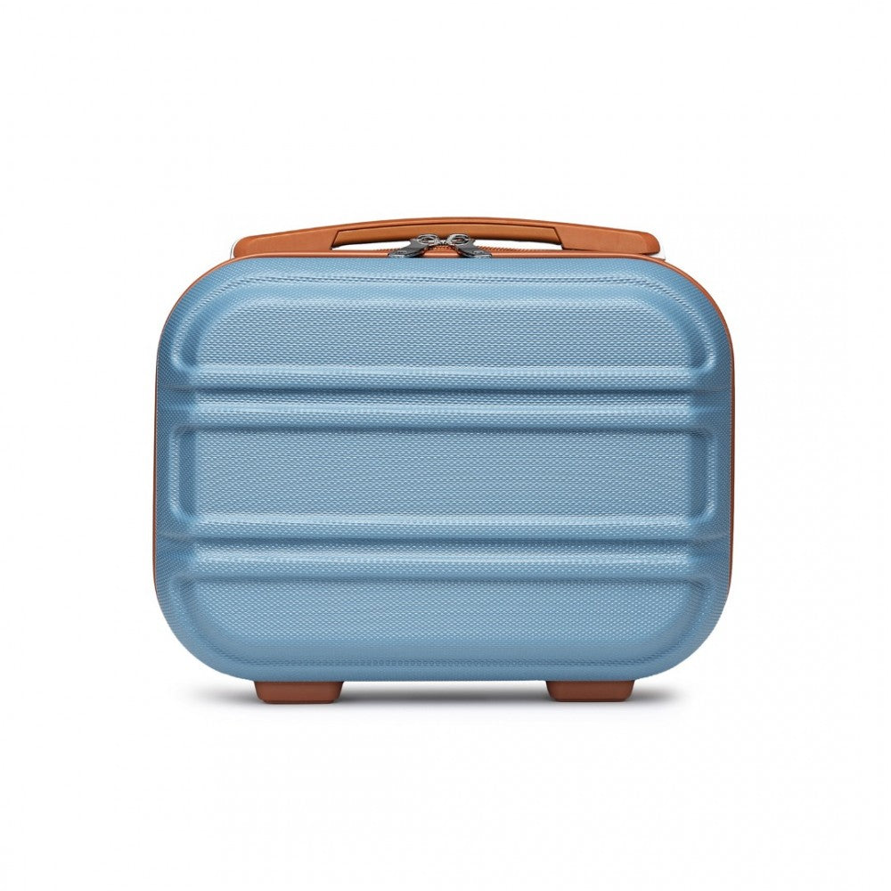 K1871-1L - KONO 12 INCH LIGHTWEIGHT HARD SHELL ABS VANITY CASE - GRAYISH BLUE AND BROWN