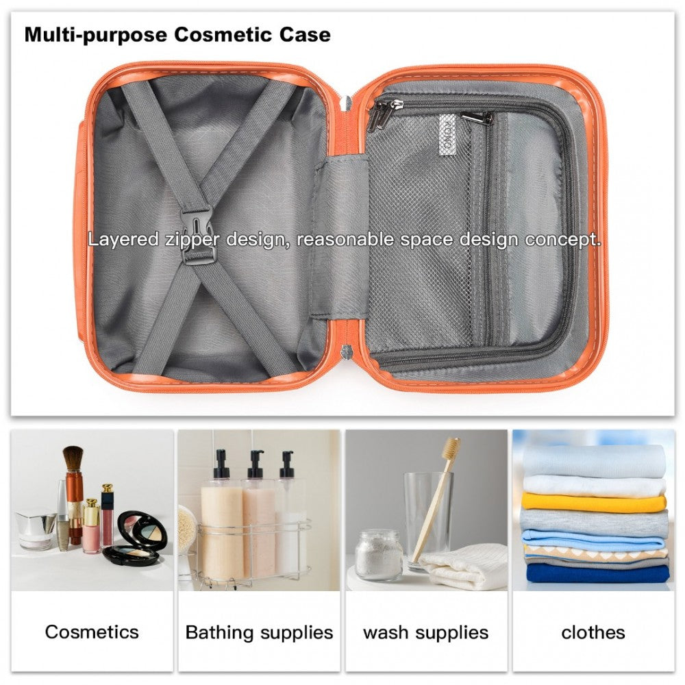 K2292L - KONO 13 INCH LIGHTWEIGHT HARD SHELL ABS VANITY CASE - ORANGE