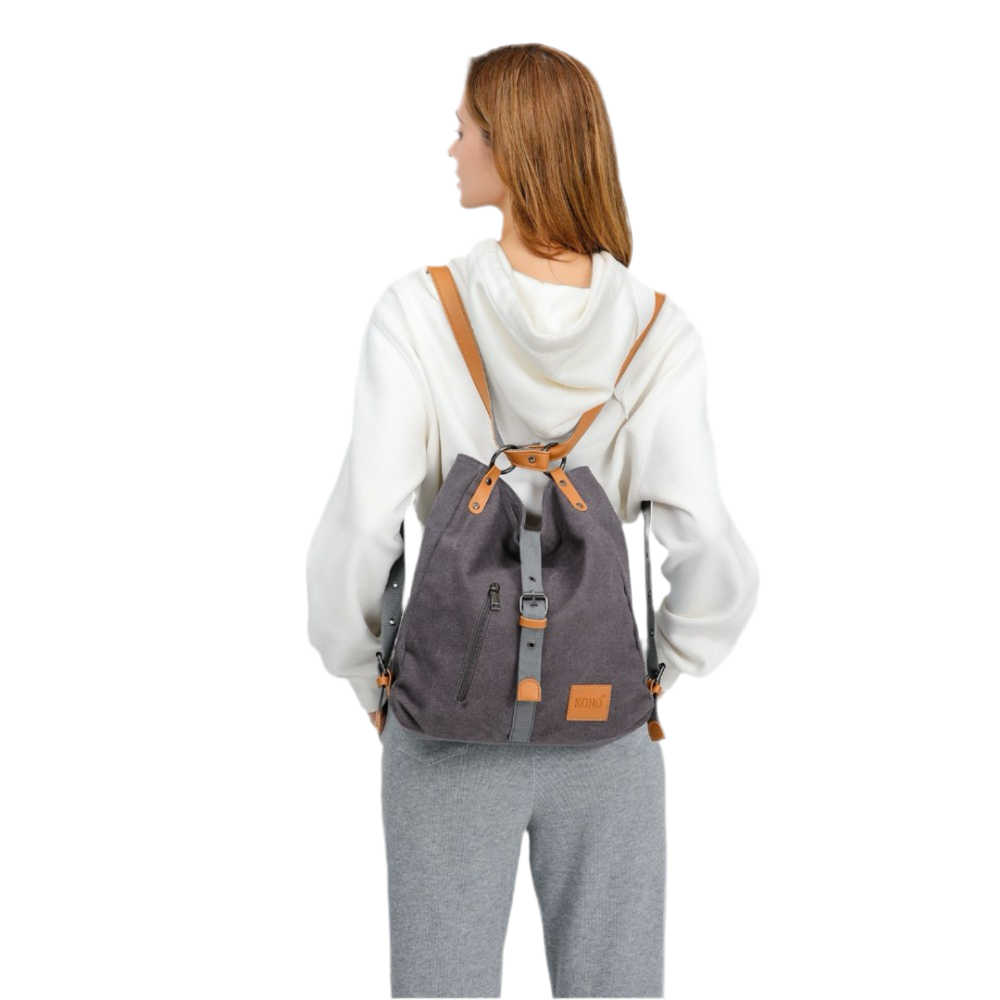 E6850 - KONO CANVAS HOBO SLOUCH SHOULDER BAG AND BACKPACK - GREY