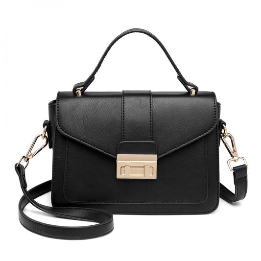 LB2033 - MISS LULU LEATHER LOOK MIDI HANDBAG - BLACK