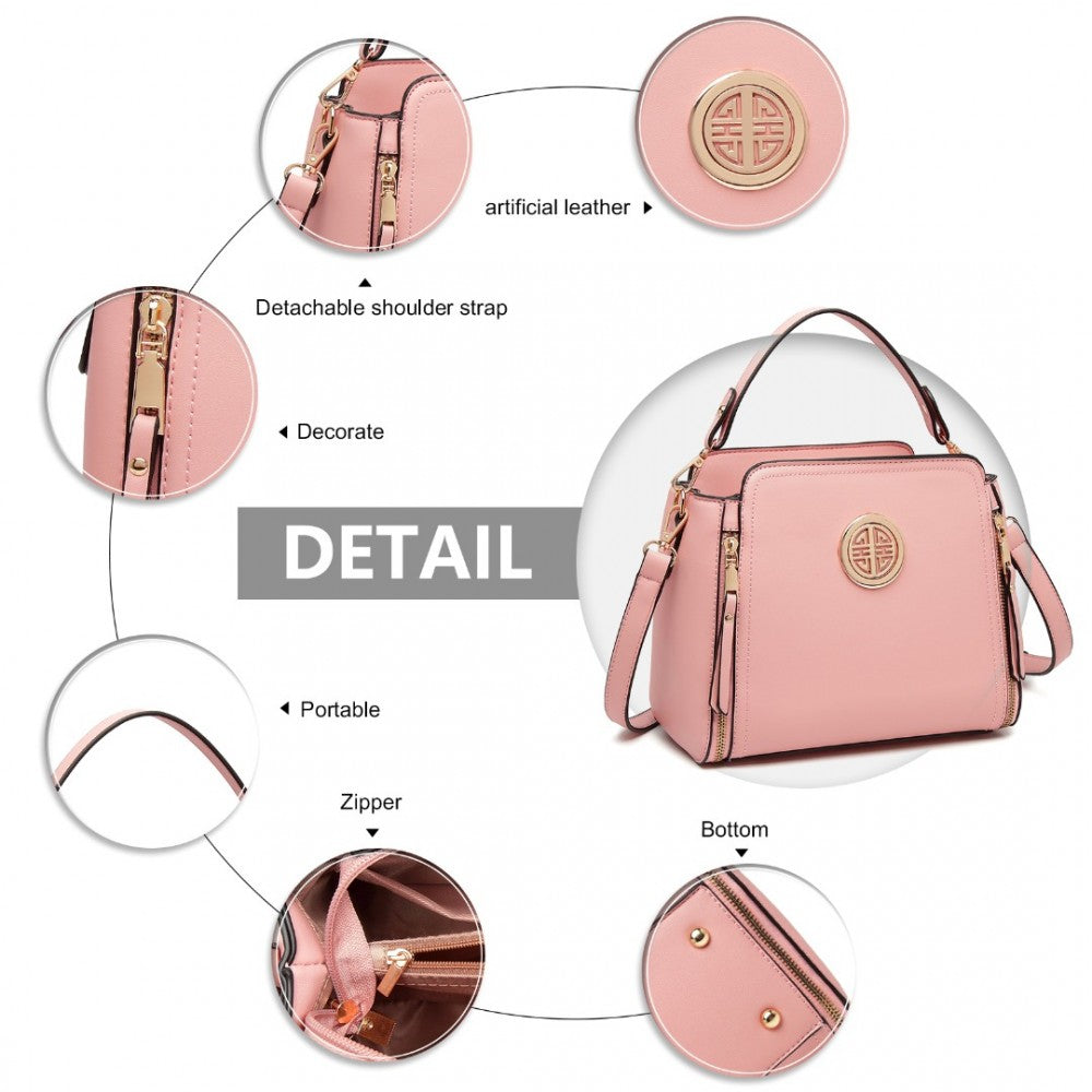 LB2126 - MISS LULU LEATHER LOOK PRACTICAL CROSSBODY BAG - PINK