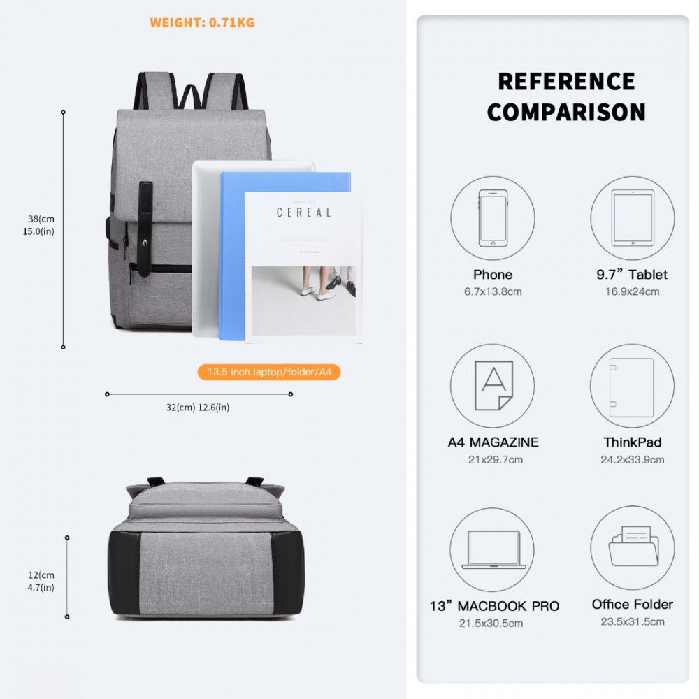 EG2032 - KONO SMART PRACTICAL BACKPACK WITH USB CHARGABLE INTERFACE - GREY