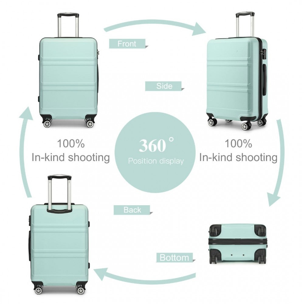 K1871-1L - KONO ABS SCULPTED HORIZONTAL DESIGN 3 PIECE SUITCASE SET - MINT GREEN