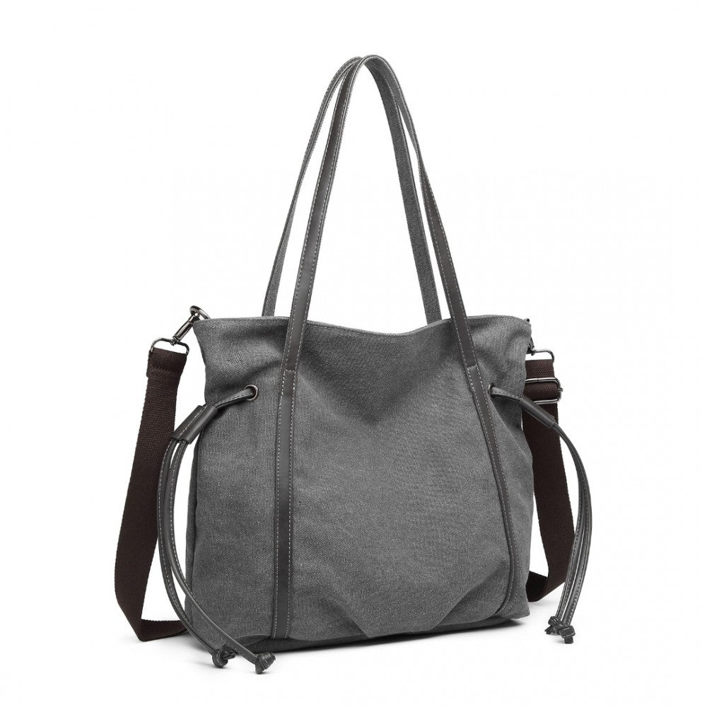 EH2220 - KONO LARGE CAPACITY CANVAS AND LEATHER FUSION SHOULDER TOTE BAG - GREY