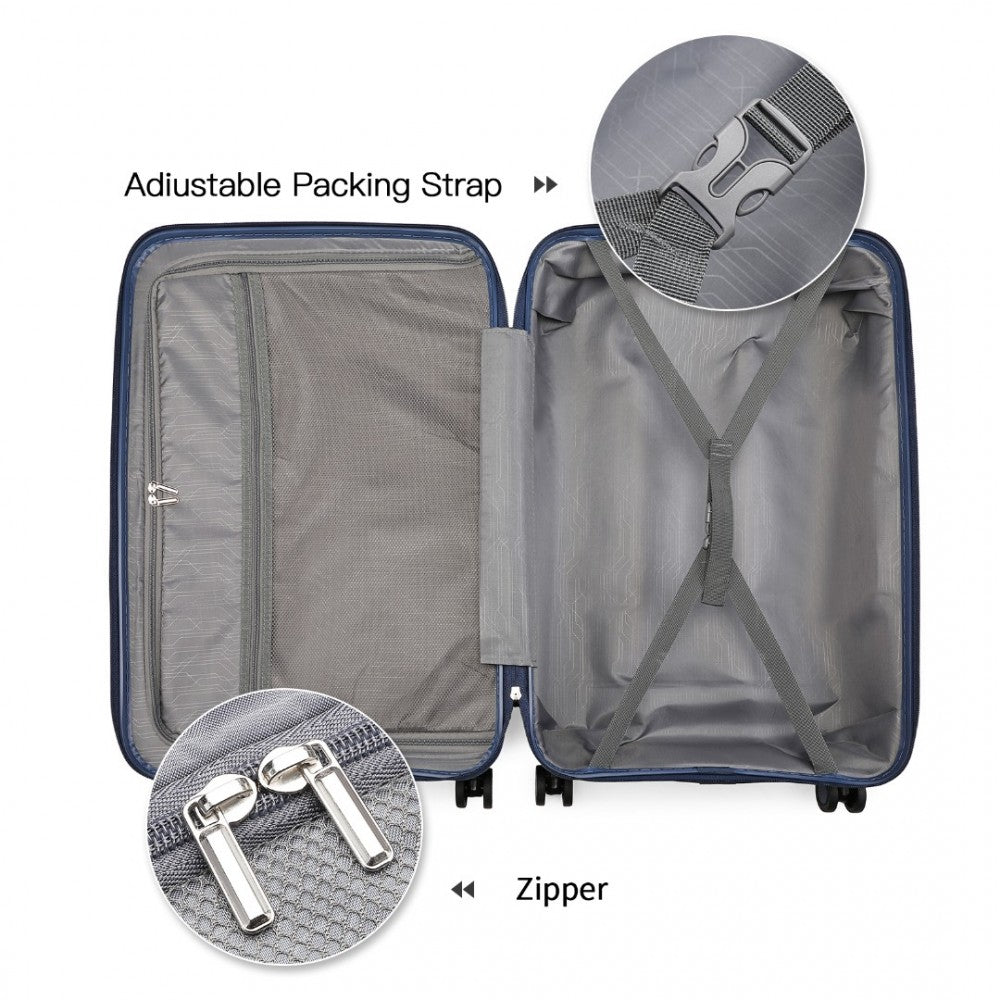 K2393L - BRITISH TRAVELLER 4 PCS SET SPINNER HARD SHELL PP SUITCASE WITH TSA LOCK AND VANITY CASE - NAVY