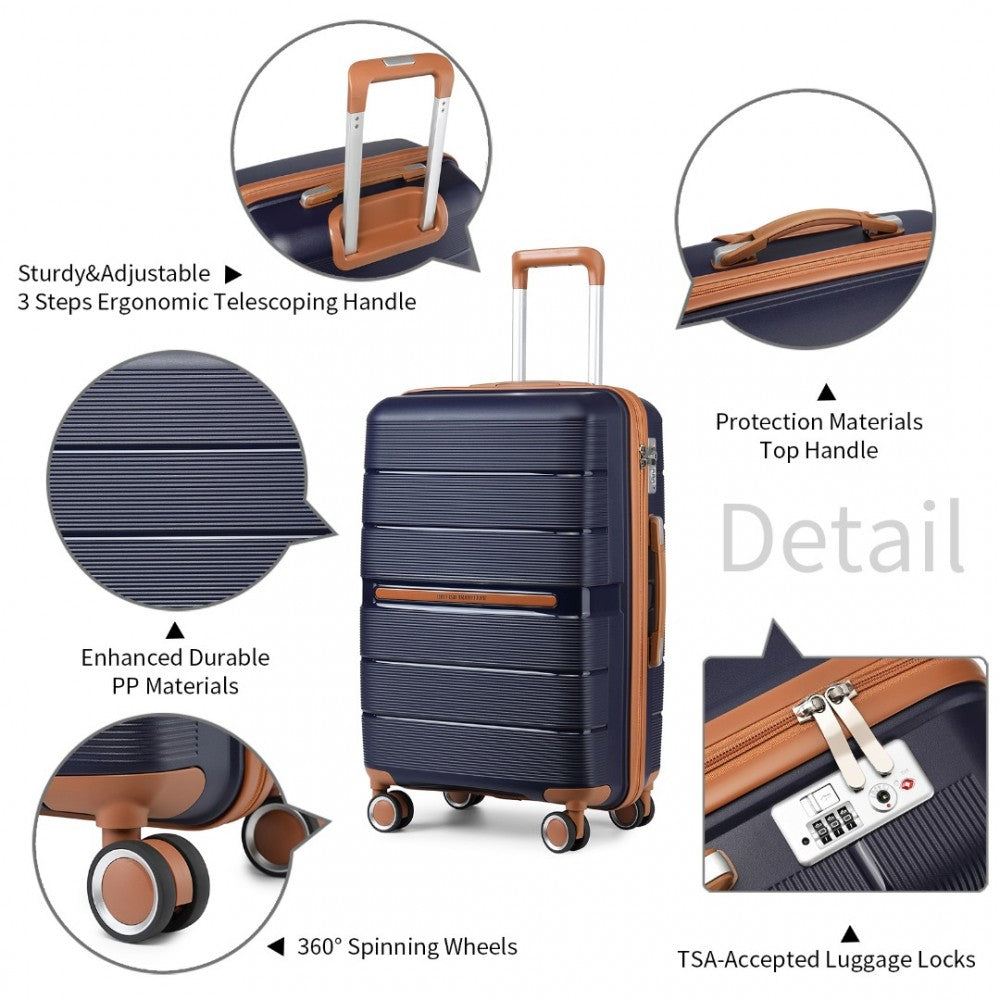 K2392L - BRITISH TRAVELLER 28 INCH MULTI-TEXTURE POLYPROPYLENE HARD SHELL SUITCASE WITH TSA LOCK - NAVY