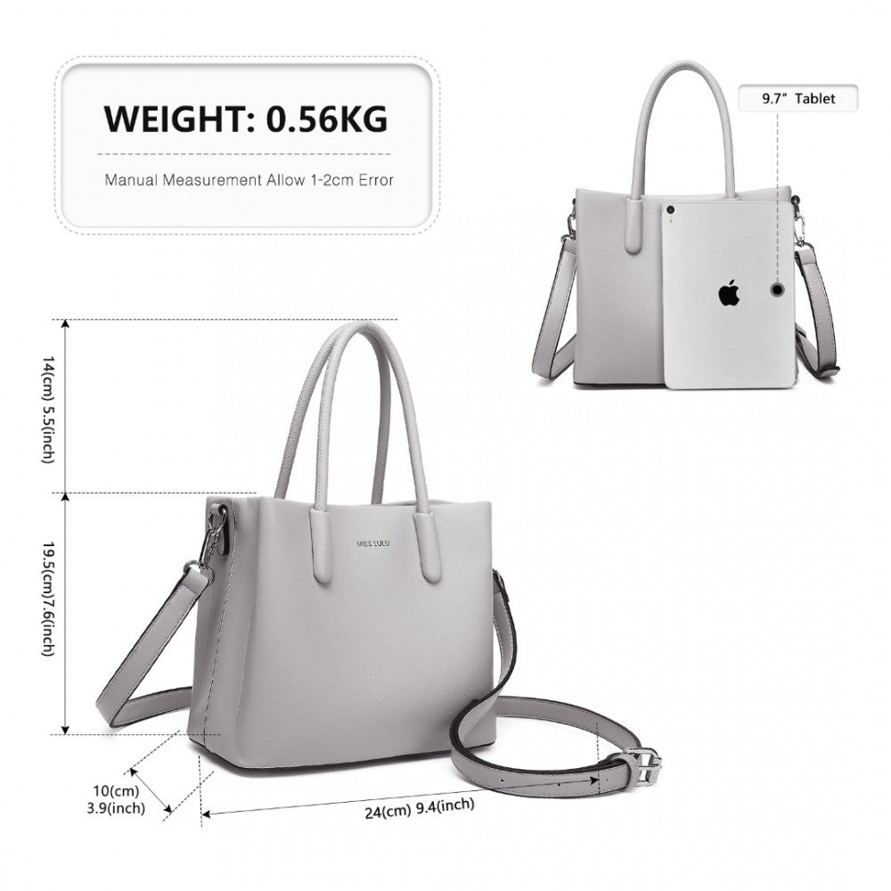 LB2367 - MISS LULU STYLISH PU LEATHER HANDBAG WITH MULTI-COMPARTMENT DESIGN - GREY