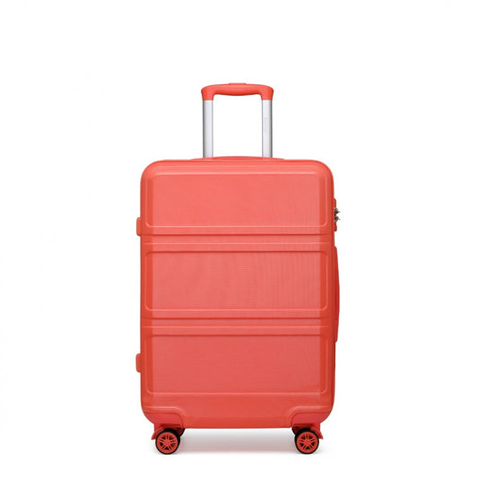K1871-1L - KONO ABS 20 INCH SCULPTED HORIZONTAL DESIGN CABIN LUGGAGE - CORAL - The Baggage Shop