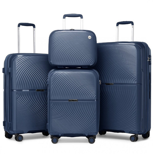 K2393L - BRITISH TRAVELLER 4 PCS SET SPINNER HARD SHELL PP SUITCASE WITH TSA LOCK AND VANITY CASE - NAVY