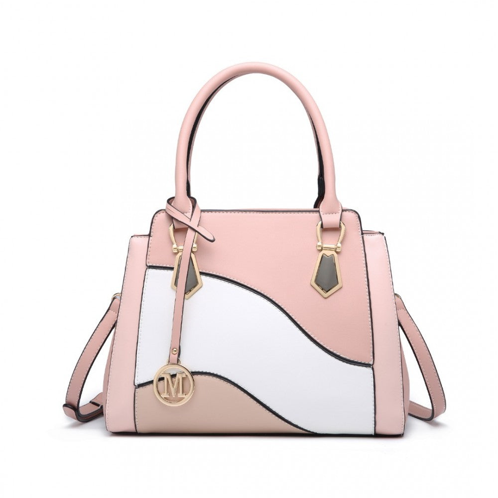 LG2254 - MISS LULU PRETTY COLOUR COMBINATION LEATHER HANDBAG TOTE BAG - PINK