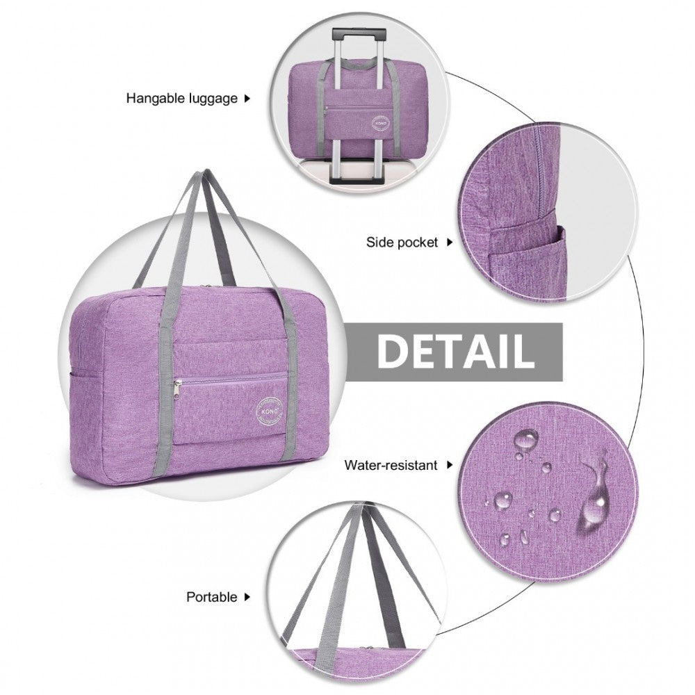 EQ2256 - KONO FOLDABLE WATERPROOF STORAGE TRAVEL HANDBAG - PURPLE