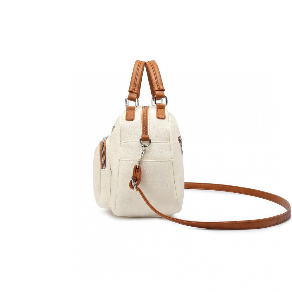 LB6907 - MISS LULU BOWLER STYLE SHOULDER BAG - BEIGE AND BROWN