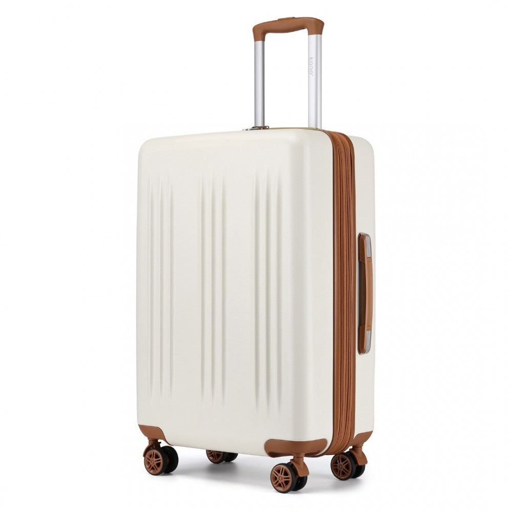 KSK2483 - KONO 28 INCH SLEEK STRIPED CHECK-IN SUITCASE EXPANDABLE DURABLE ABS+PC LUGGAGE WITH FOUR SPINNER WHEELS TSA LOCK - CREAM AND BROWN