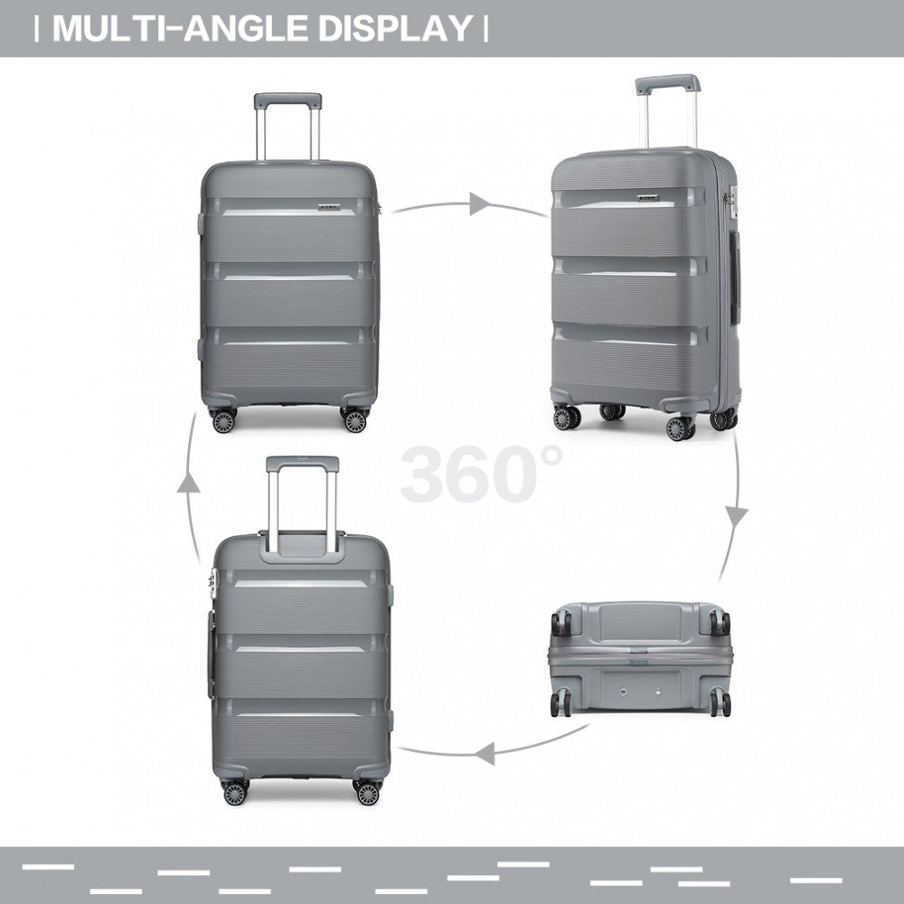 K2092L - KONO 24 INCH BRIGHT HARD SHELL PP SUITCASE - CLASSIC COLLECTION - GREY