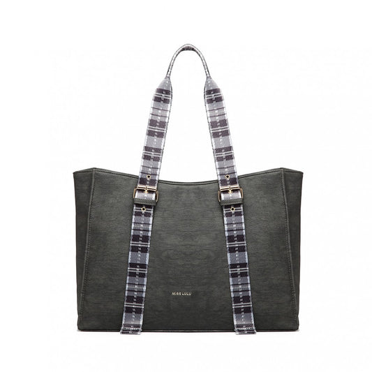 LH1924 - MISS LULU PLAID TARTAN STRAP SHOULDER BAG - GREY