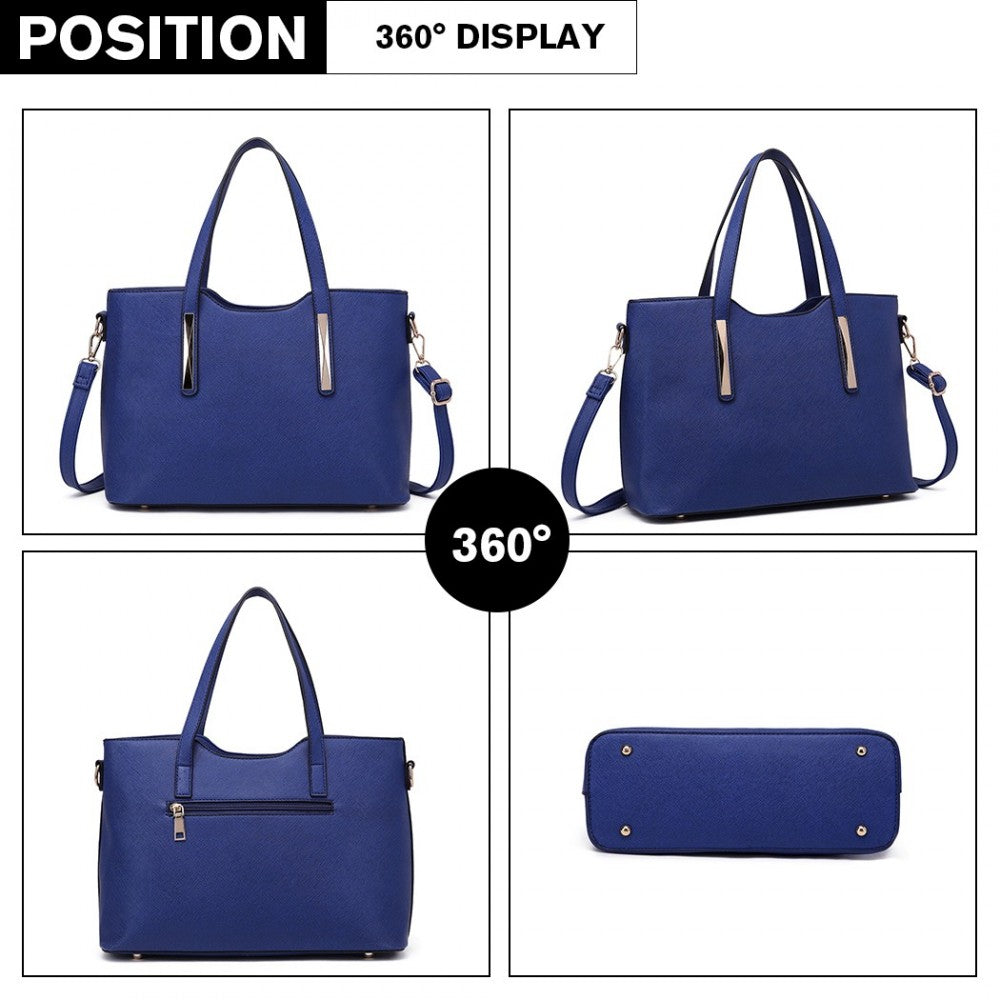 S1719 - MISS LULU PU LEATHER HANDBAG & PURSE - NAVY