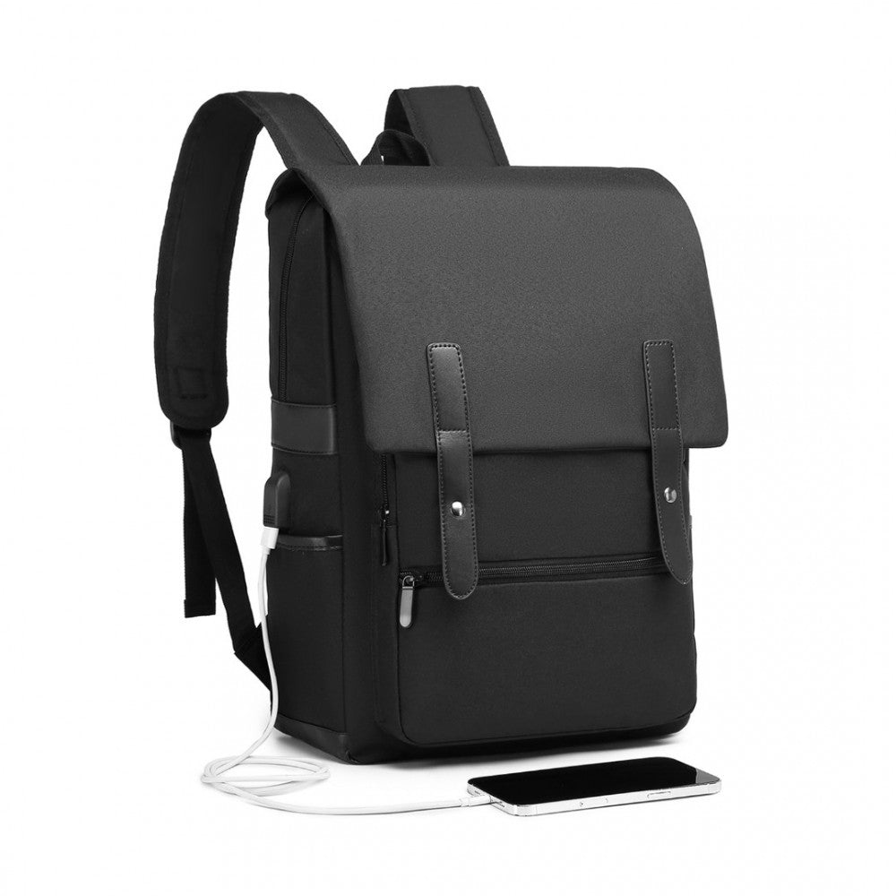 EG2032 - KONO SMART PRACTICAL BACKPACK WITH USB CHARGABLE INTERFACE - BLACK