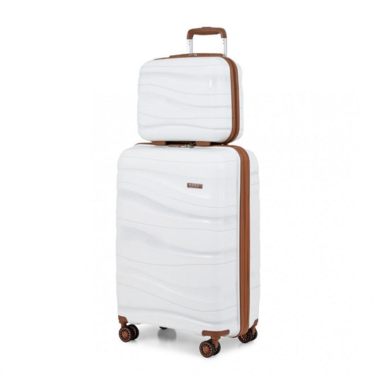 K2094L - KONO 14/20 INCH LIGHTWEIGHT POLYPROPYLENE HARD SHELL 2 PIECE SUITCASE SET WITH TSA LOCK AND VANITY CASE - CREM