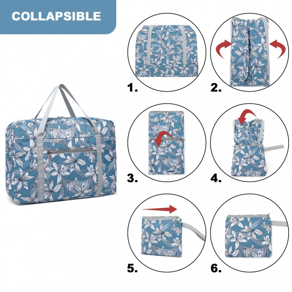 EQ2308F - KONO FOLDABLE WATERPROOF STORAGE CABIN TRAVEL HANDBAG FLOWER PRINT - BLUE