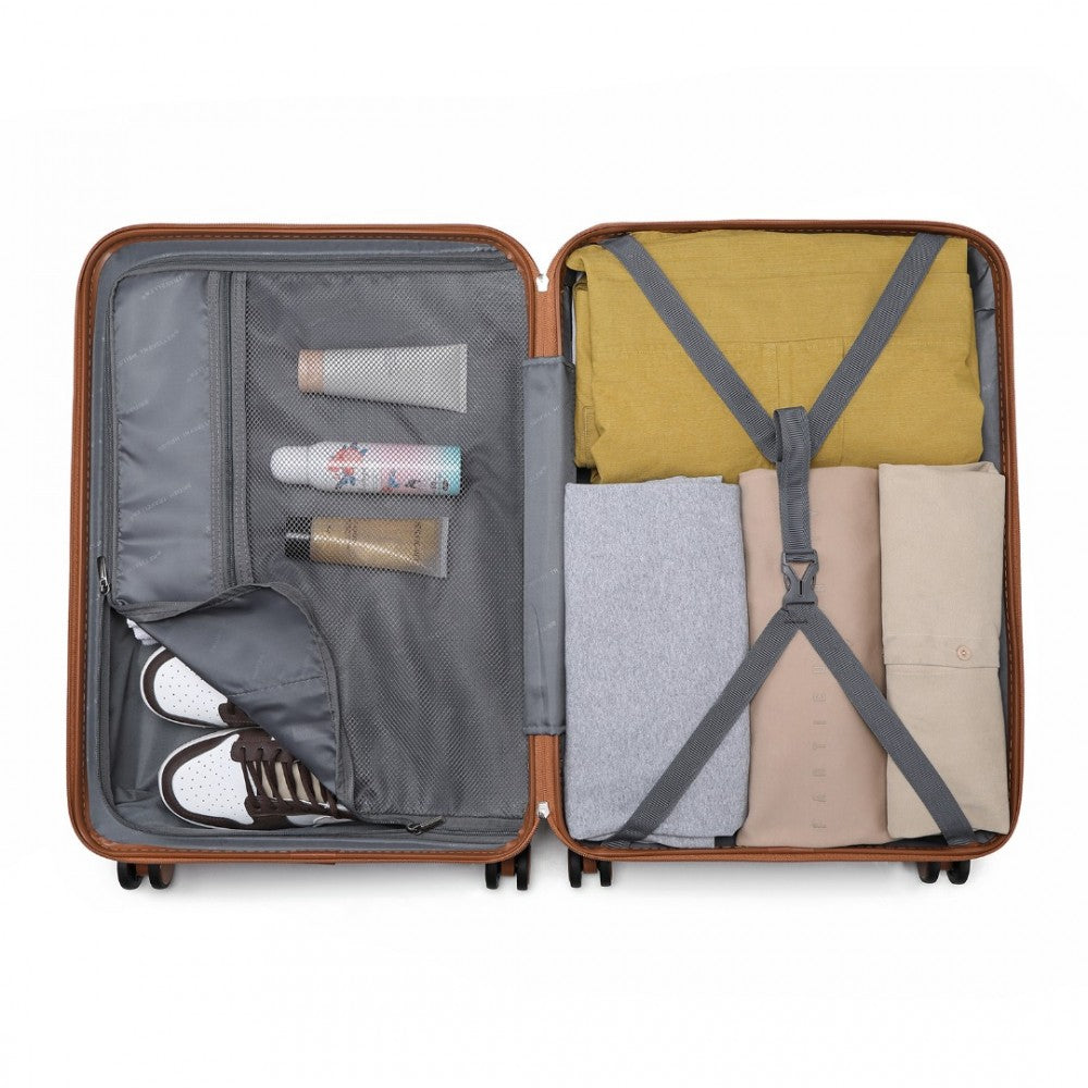 K2395L - BRITISH TRAVELLER 28 INCH ULTRALIGHT ABS AND POLYCARBONATE BUMPY DIAMOND SUITCASE WITH TSA LOCK - GREY AND BROWN