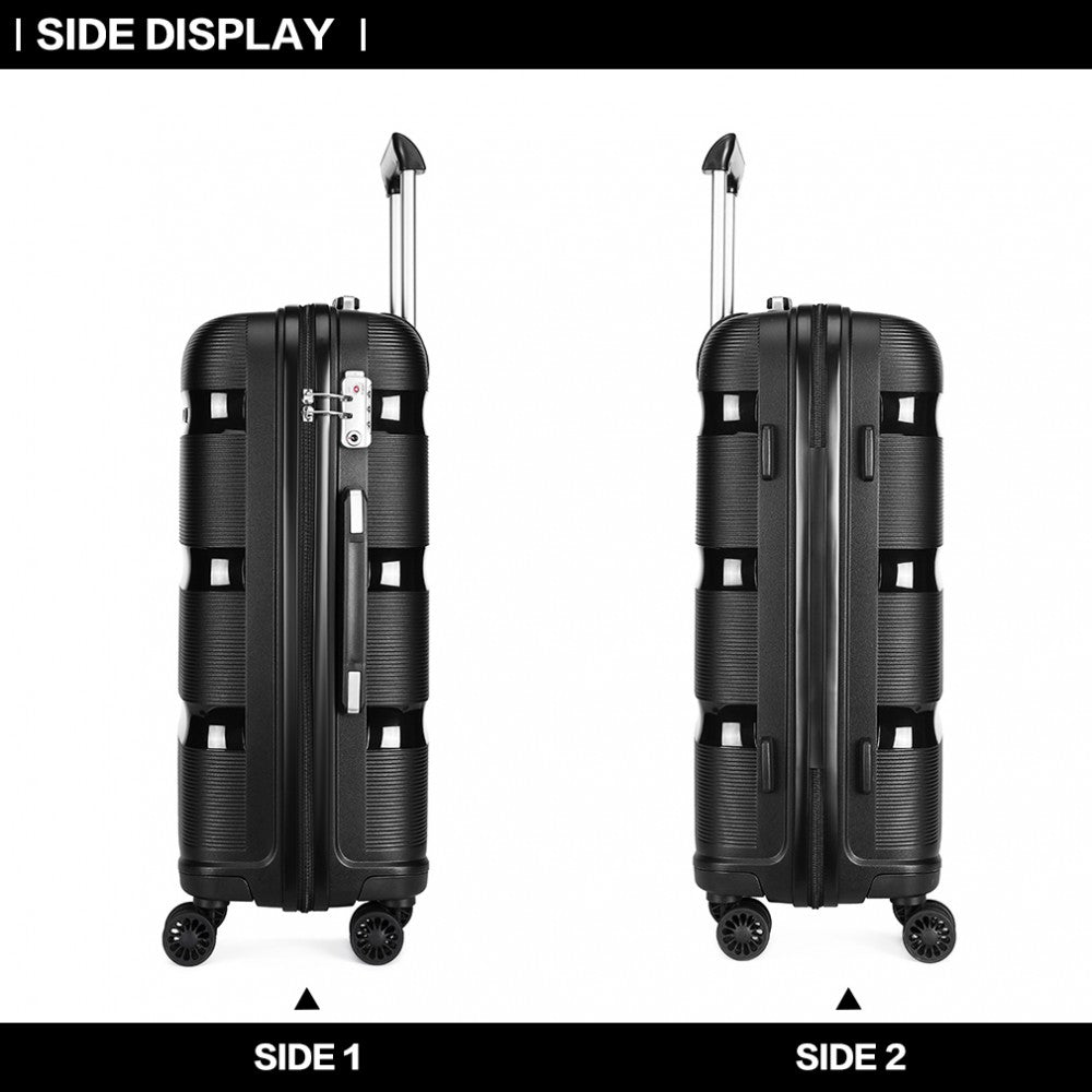 K2092L - KONO BRIGHT HARD SHELL PP SUITCASE 3 PIECES SET - CLASSIC COLLECTION - BLACK