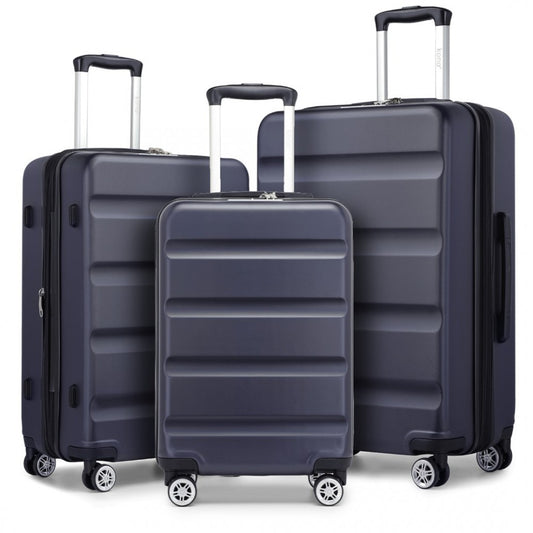 KSK2482 - KONO 3-PIECE HORIZONTAL ENGRAVED HARD SHELL ABS+PC SUITCASE WITH TSA LOCK - NAVY - The Baggage Shop