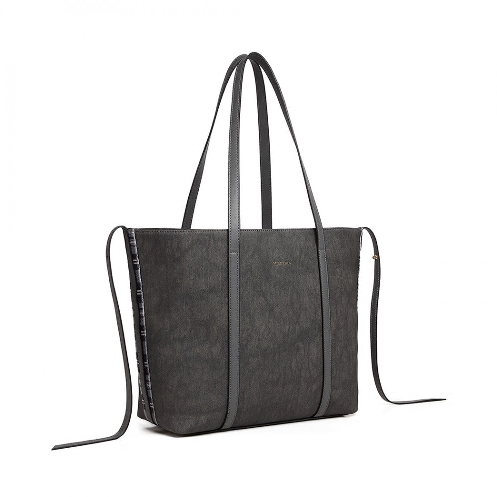 LG1922 - MISS LULU LEATHER LOOK TWO WAY TOTE SHOULDER BAG - GREY