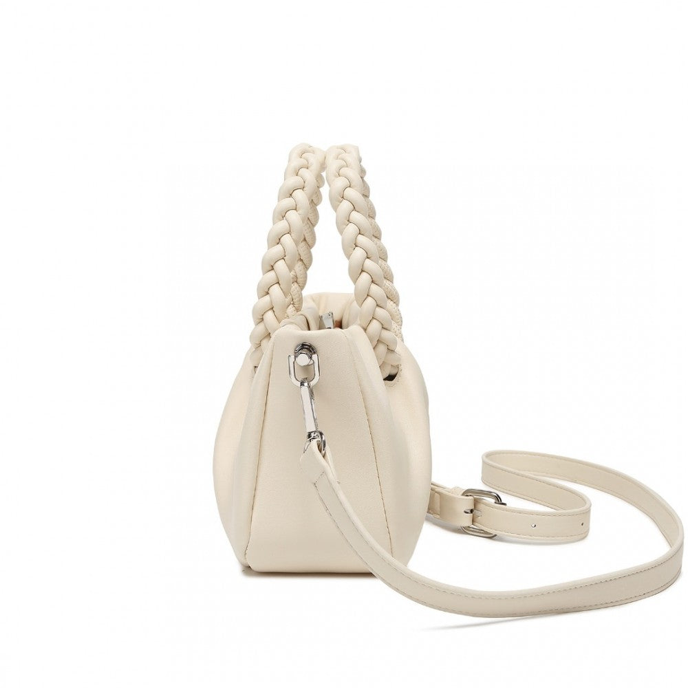 LB2368 - MISS LULU ELEGANT PU LEATHER BRAIDED HANDLE CROSS BODY BAG - BEIGE