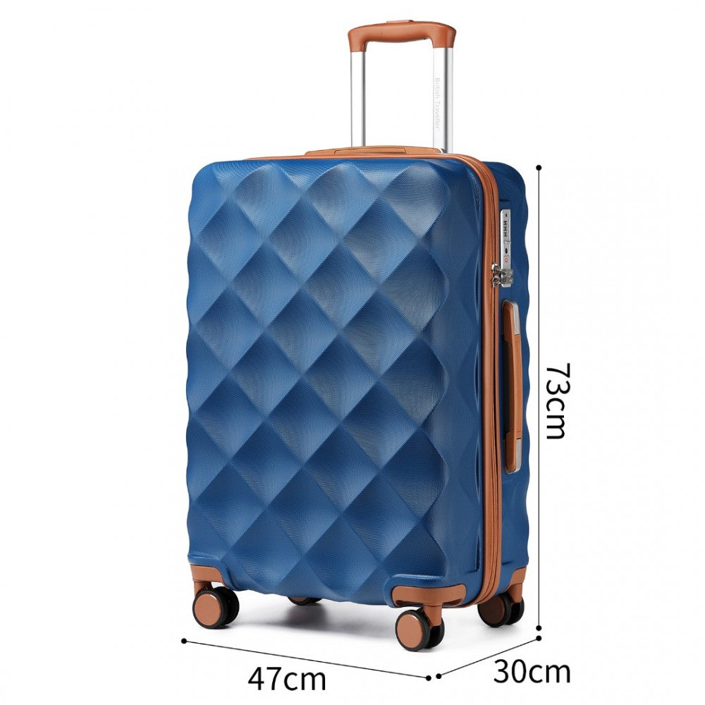 K2395L - BRITISH TRAVELLER 28 INCH ULTRALIGHT ABS AND POLYCARBONATE BUMPY DIAMOND SUITCASE WITH TSA LOCK - NAVY AND BROWN