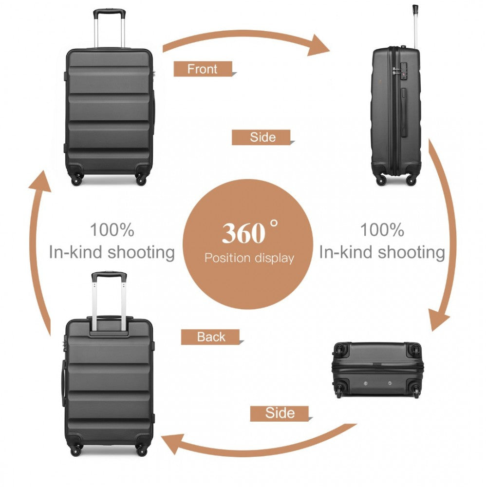 K2191L - KONO 3-PIECE LIGHTWEIGHT ABS HARDSHELL SUITCASE SET - 19, 24, 28 INCH WITH SECURE TSA LOCK - GREY