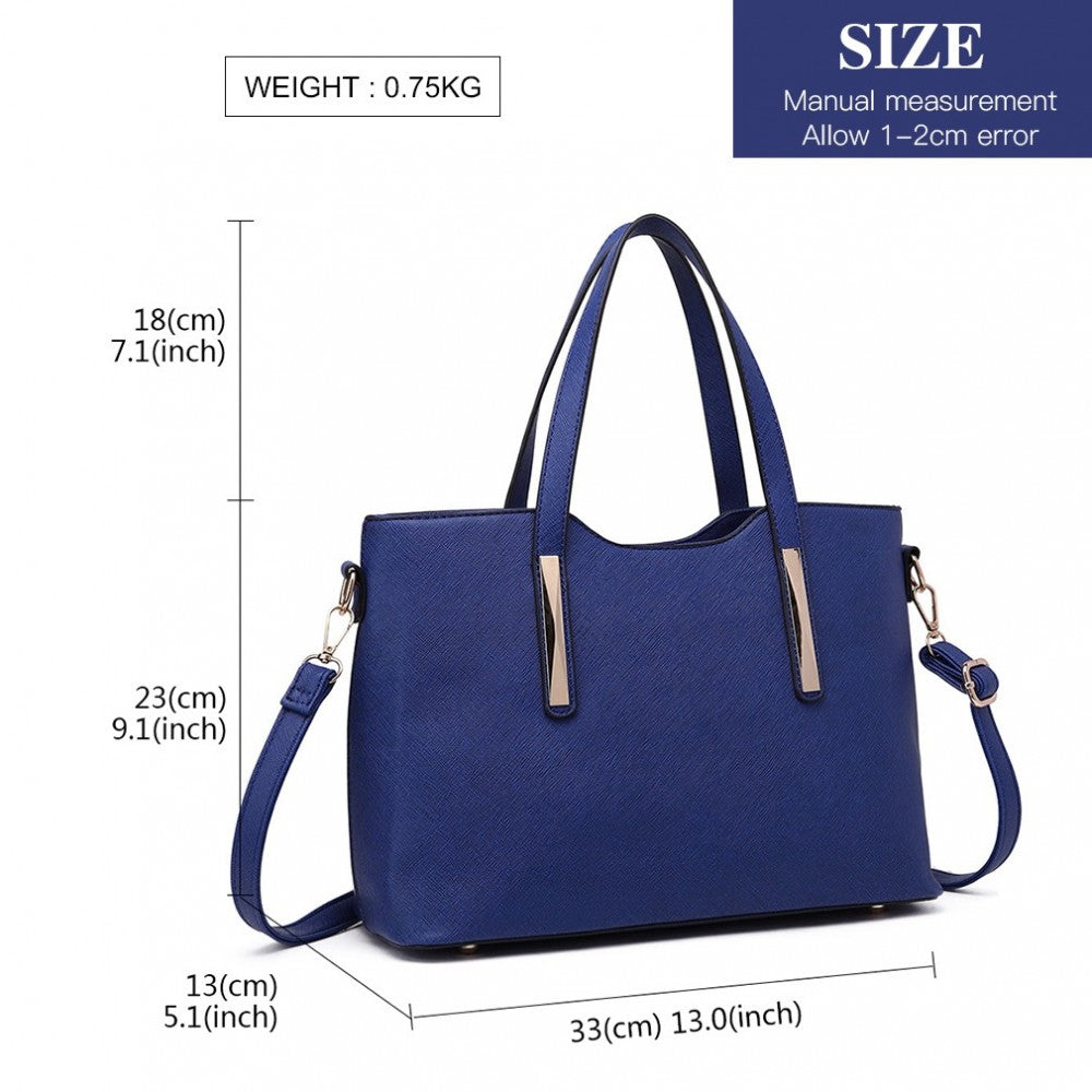 S1719 - MISS LULU PU LEATHER HANDBAG & PURSE - NAVY