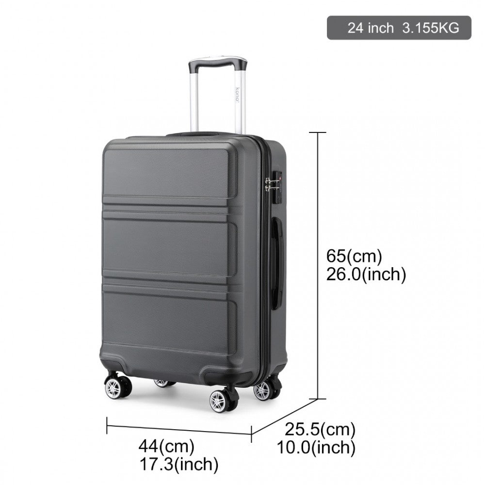 K1871-1L - KONO ABS 24 INCH SCULPTED HORIZONTAL DESIGN SUITCASE - GREY