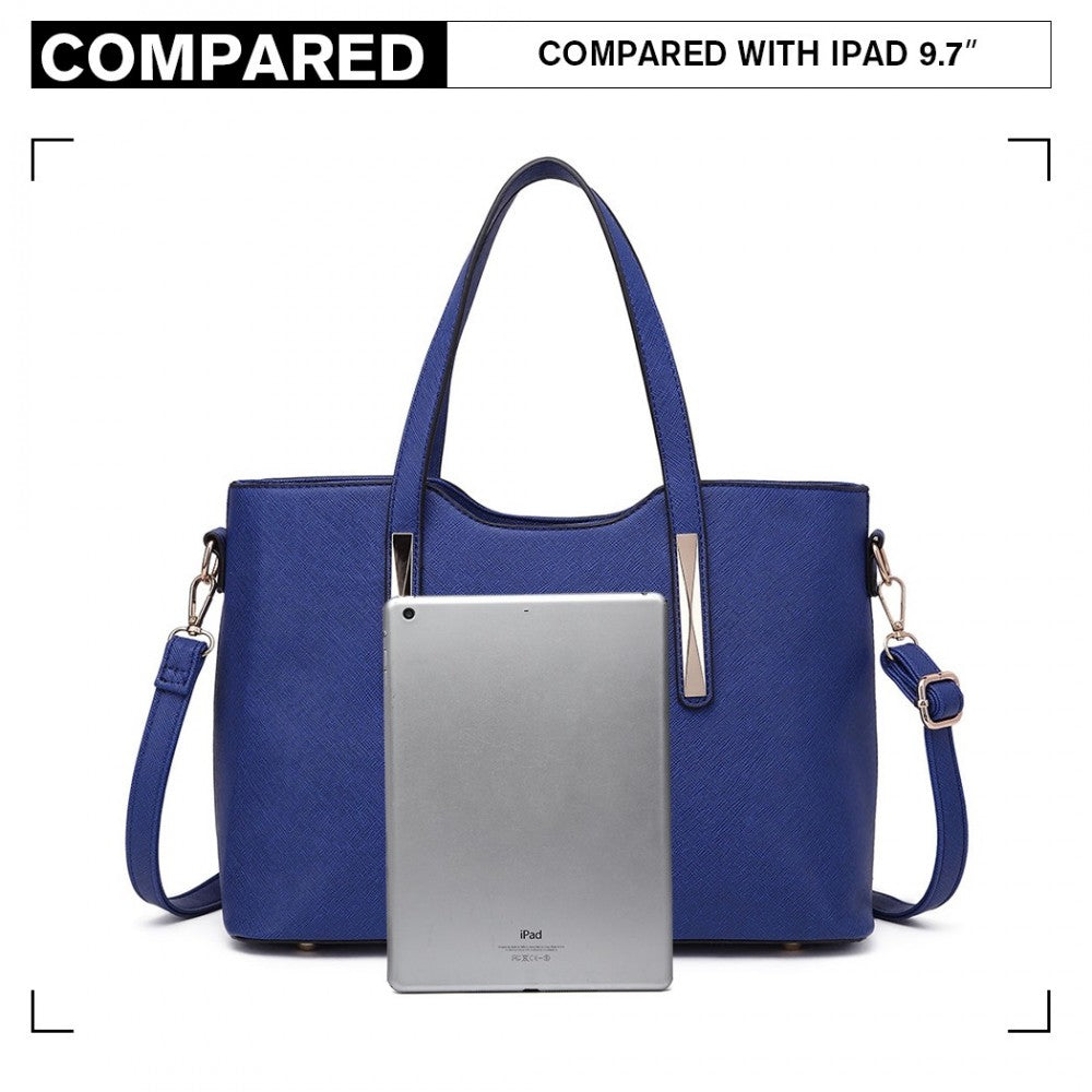 S1719 - MISS LULU PU LEATHER HANDBAG & PURSE - NAVY