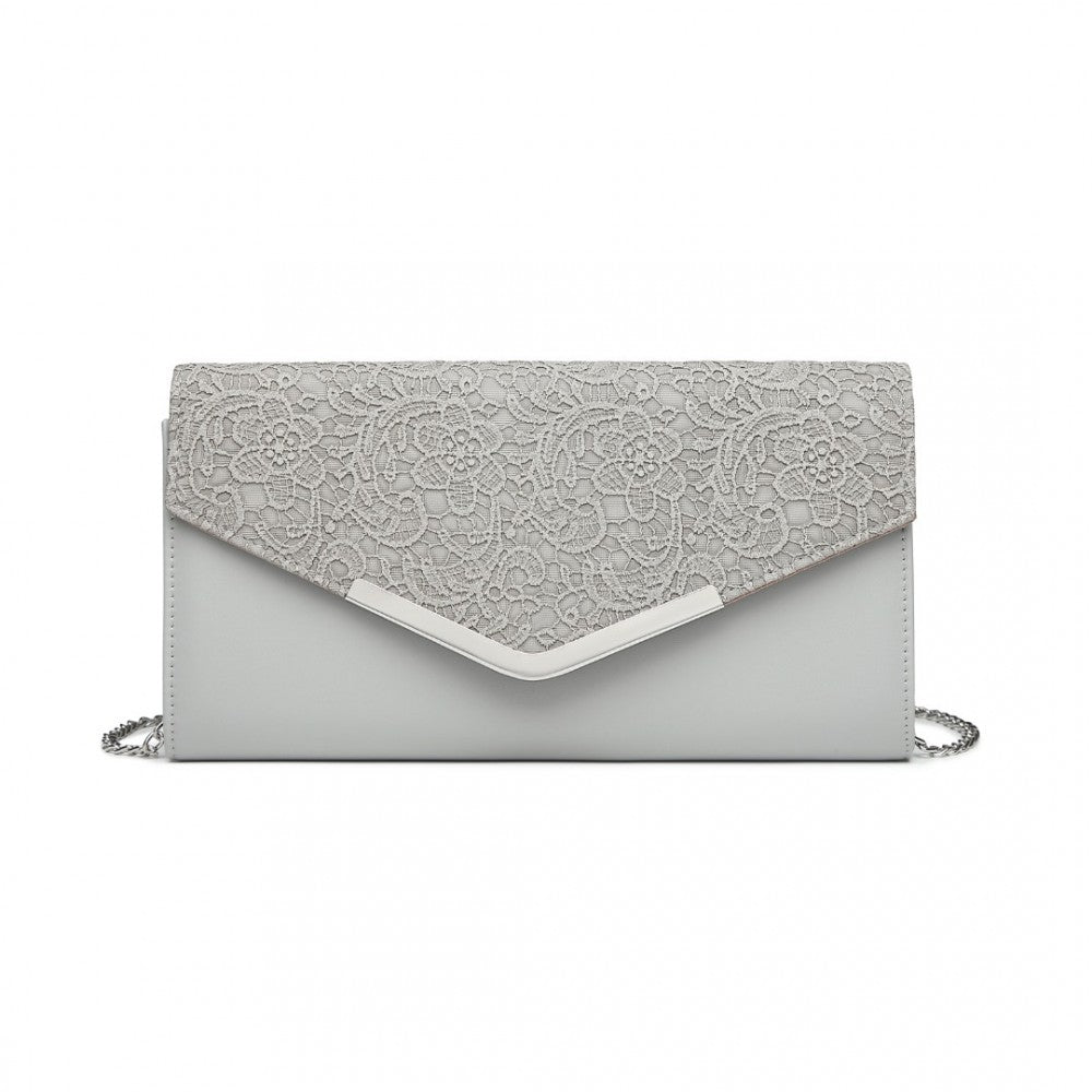 LP2312 - MISS LULU LACE ENVELOPE FLAP CLUTCH EVENING BAG - GREY