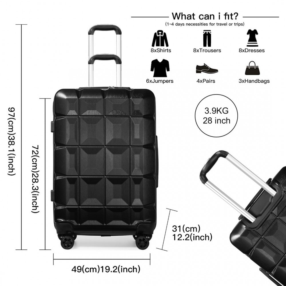 K2292L - KONO 28 INCH LIGHTWEIGHT HARD SHELL ABS SUITCASE WITH TSA LOCK - BLACK